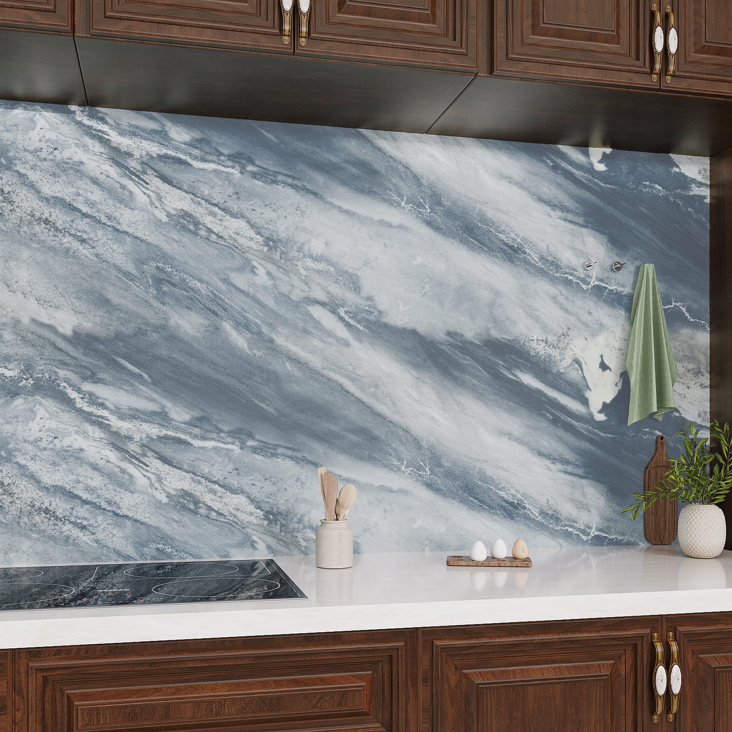 VaryPaper Glossy Blue Grey Marble Contact Paper