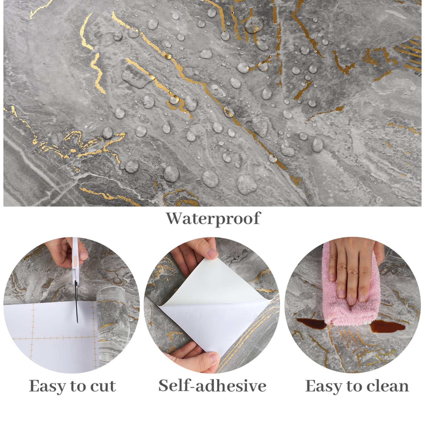 VaryPaper Matte Grey Gold Marble Contact Paper