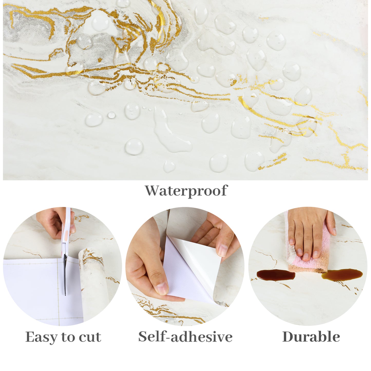 VaryPaper Matte Gold Beige Marble Contact Paper