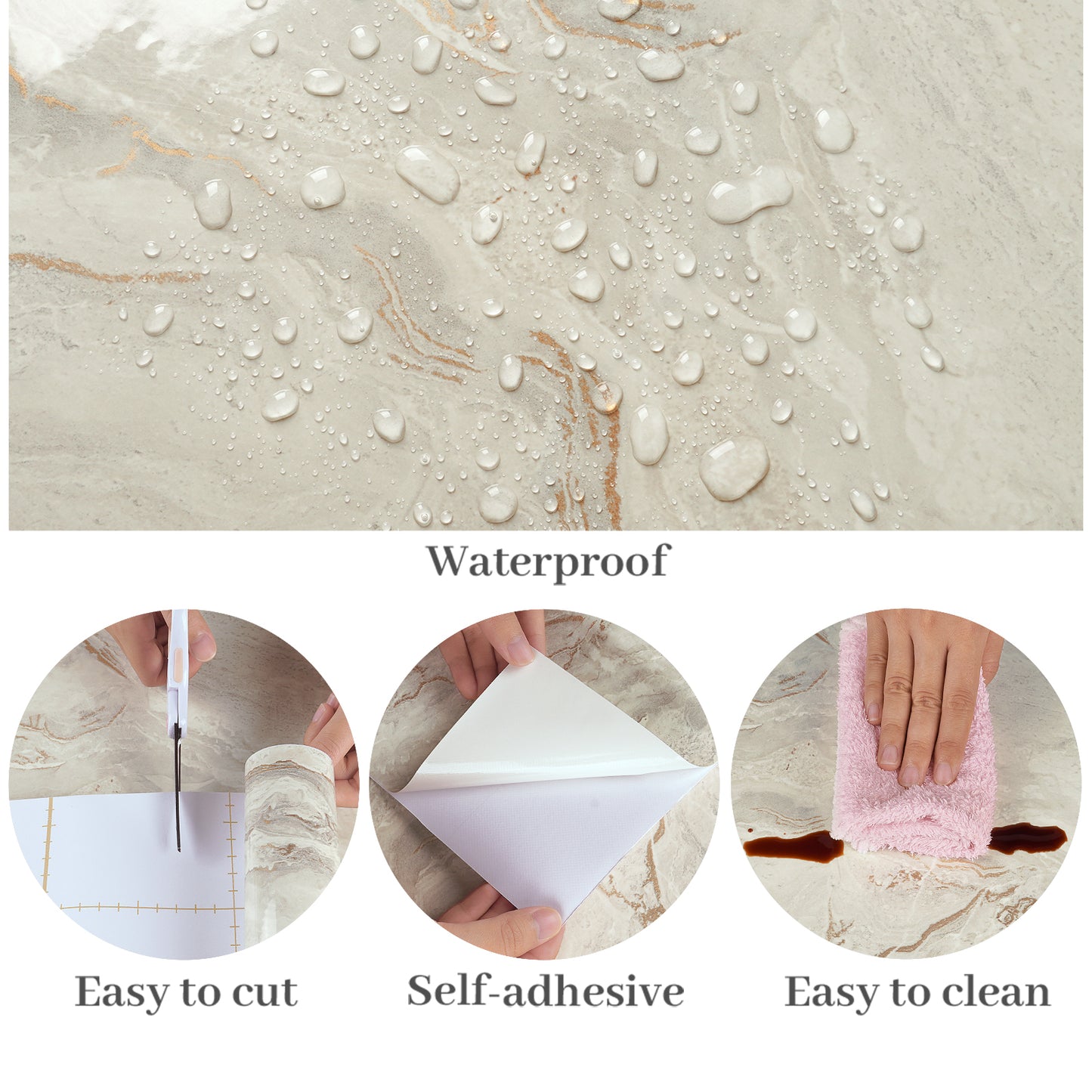 VaryPaper Glossy Beige Grey Gold Marble Contact Paper