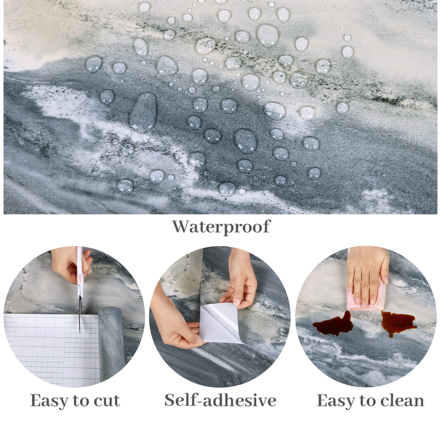 VaryPaper Glossy Blue Grey Marble Contact Paper