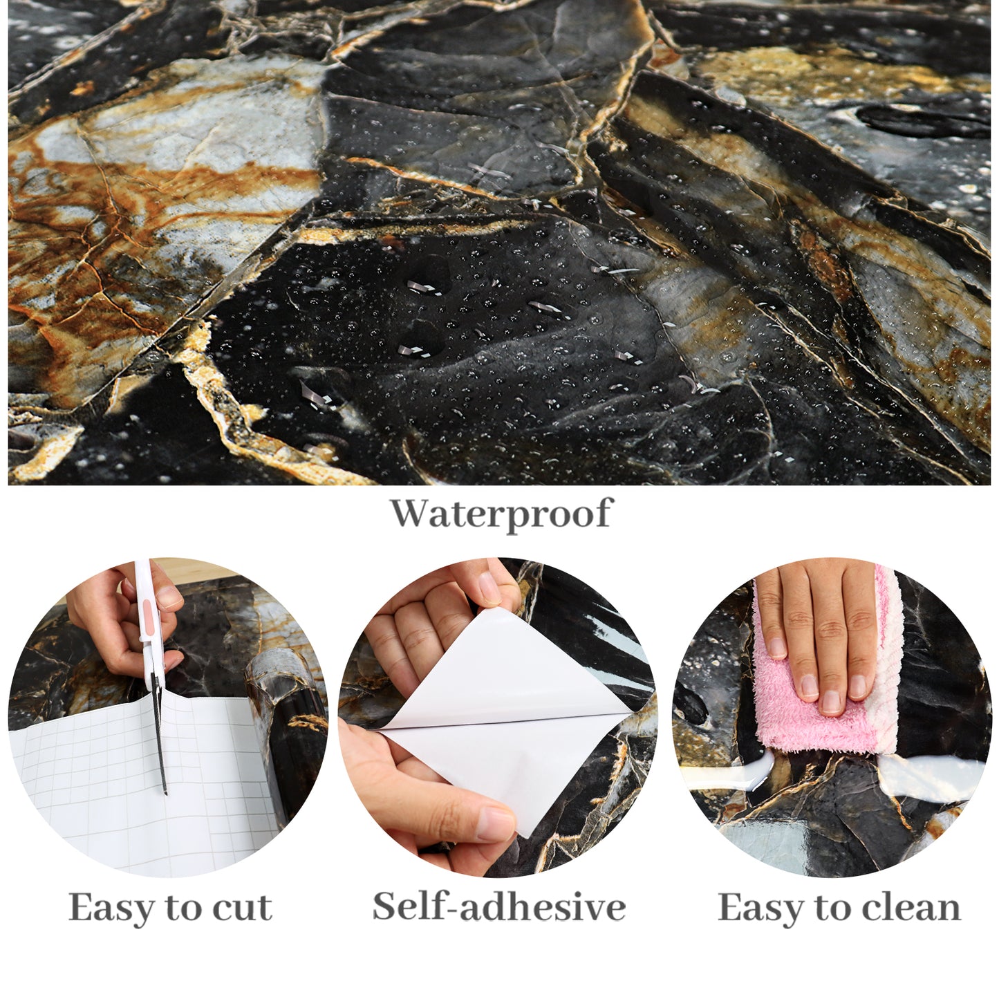 VaryPaper Black and Gold Marble Marble Contact Paper