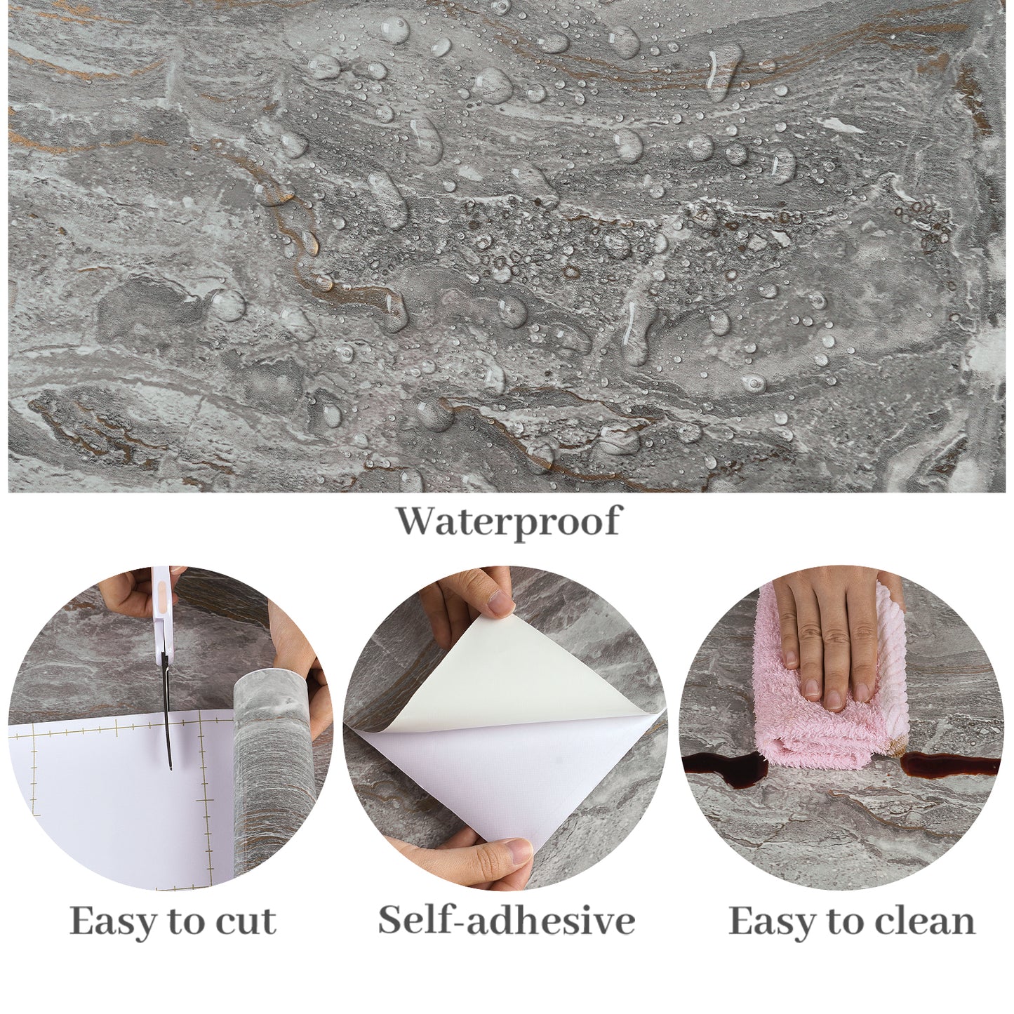 VaryPaper Glossy Grey Gold Marble Contact Paper