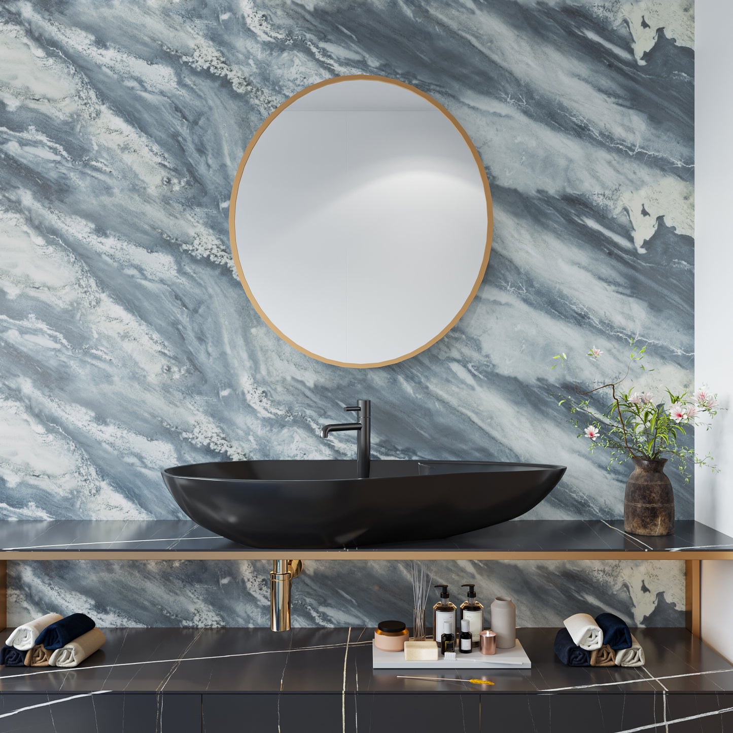 VaryPaper Glossy Blue Grey Marble Contact Paper