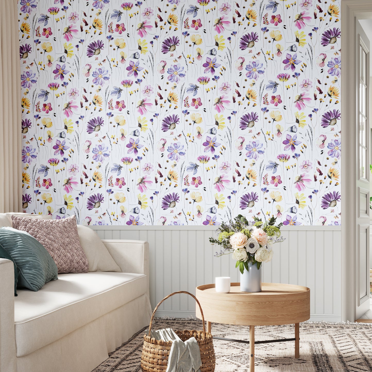 VaryPaper Watercolor Daisy Wildflower Peel and Stick Wallpaper