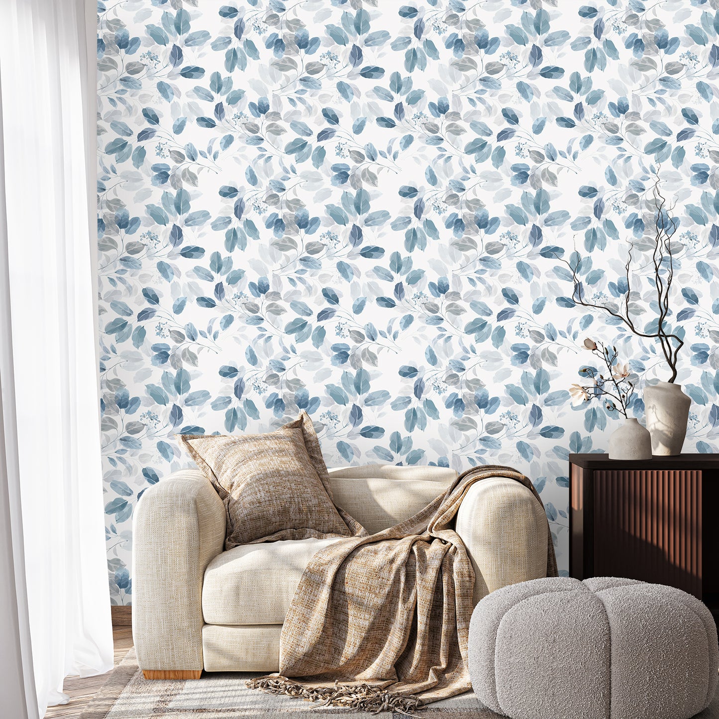 VaryPaper Boho Eucalyptus Leaf Floral Wallpaper