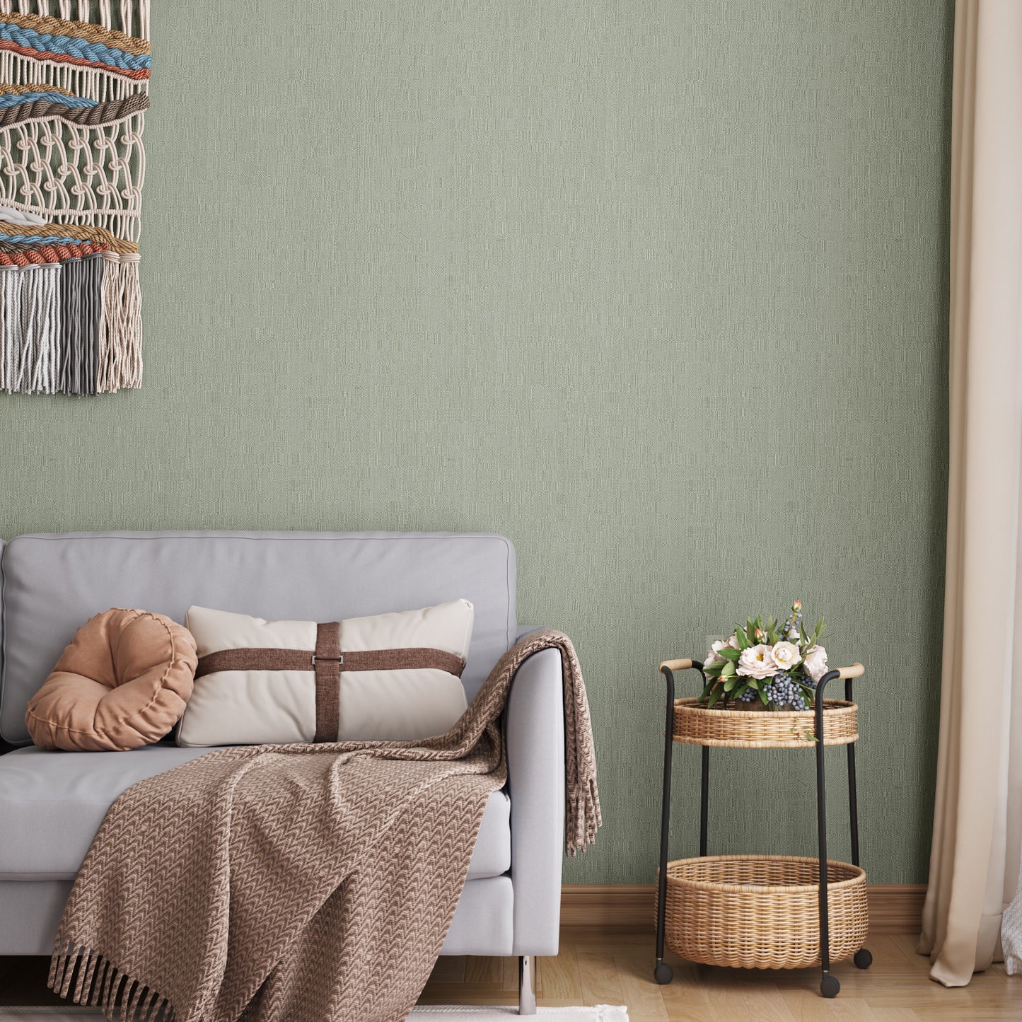 VaryPaper Light Sage Green Grasscloth Wallpaper