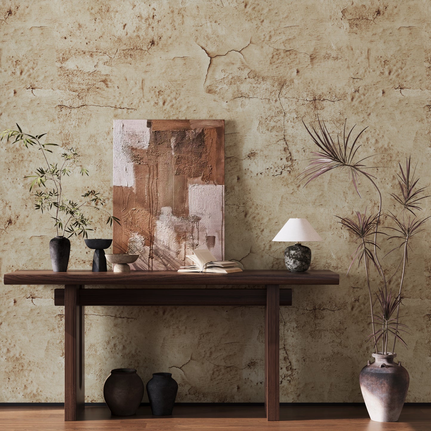 VaryPaper Tan Cracked Concrete Wallpaper