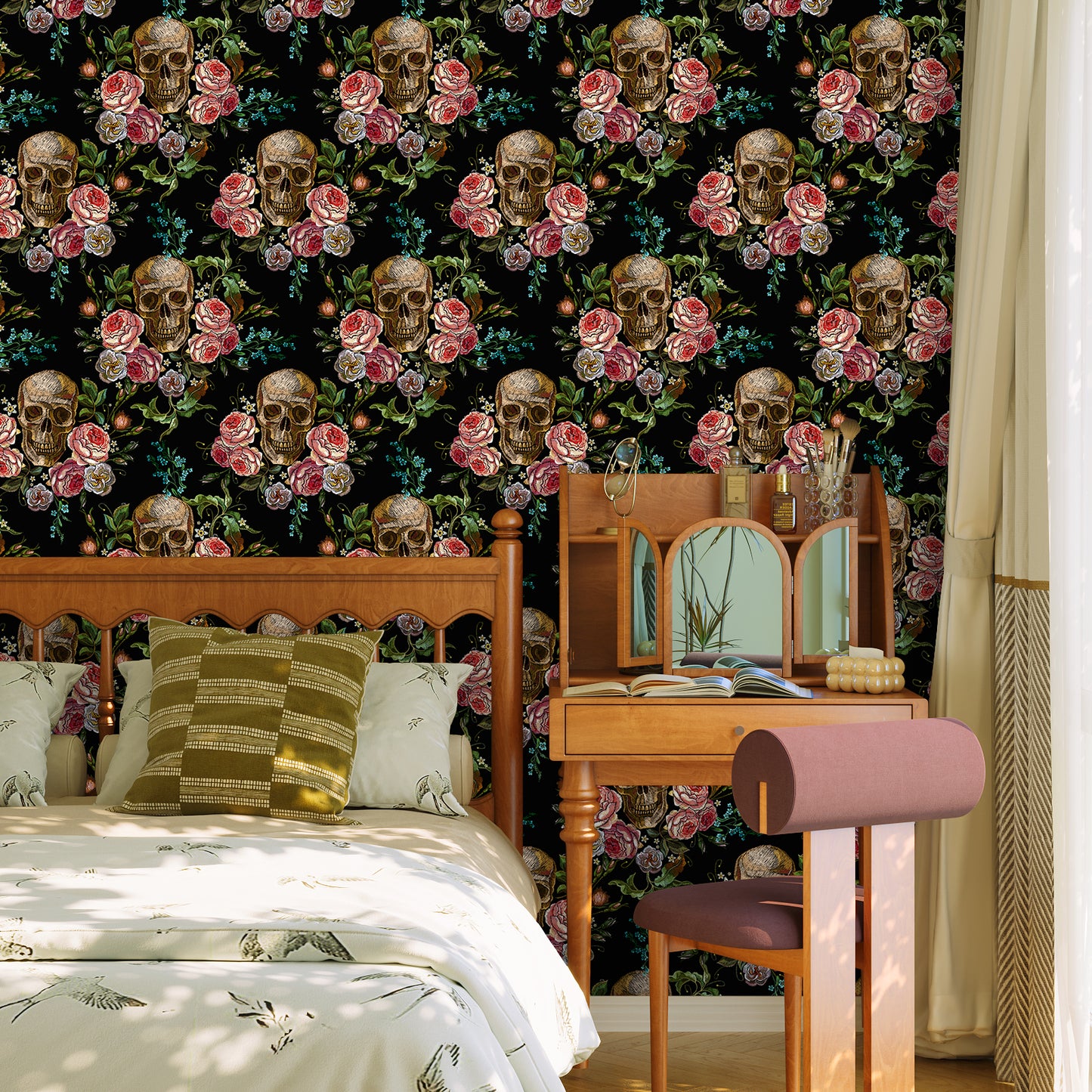 VaryPaper Vintage Floral Skull Gothic Floral Wallpaper
