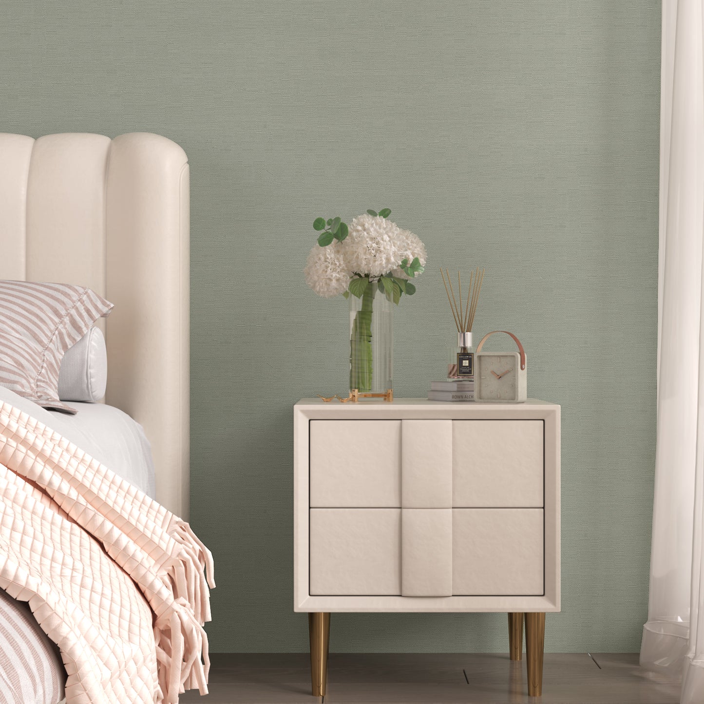 VaryPaper Light Sage Green Grasscloth Wallpaper