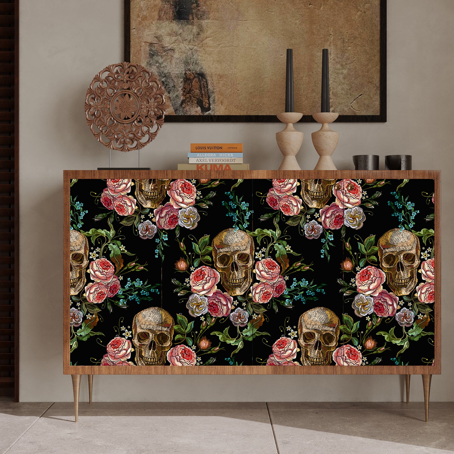 VaryPaper Vintage Floral Skull Gothic Floral Wallpaper