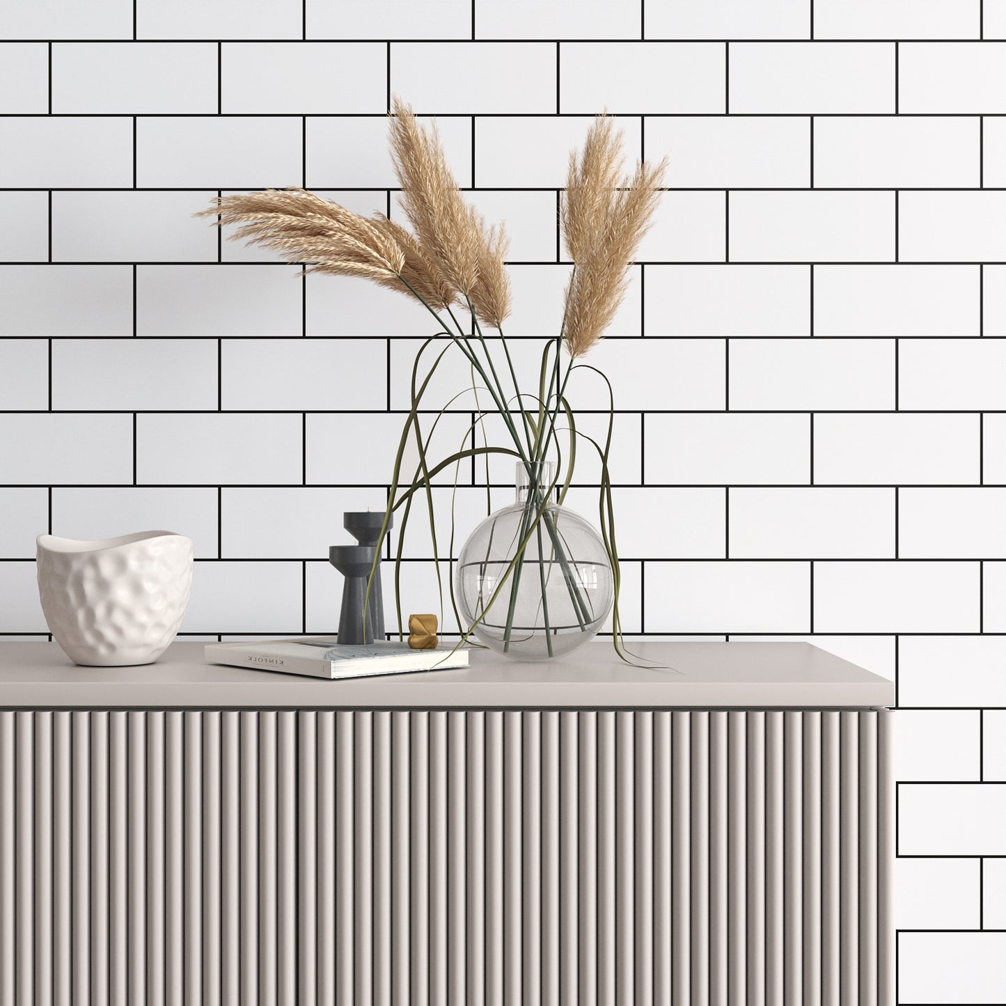 VaryPaper Glossy White Brick Wallpaper