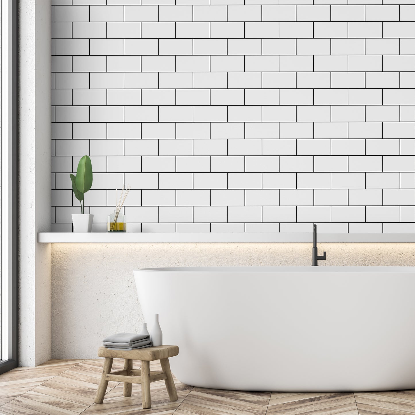 VaryPaper Glossy White Brick Wallpaper