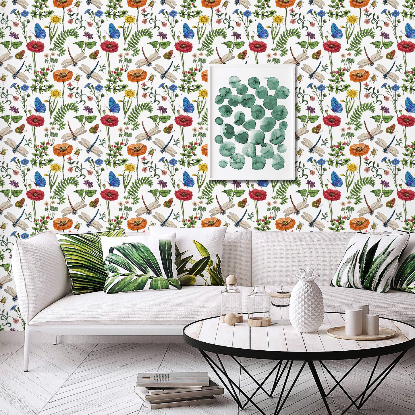 VaryPaper Boho Dragonfly Floral Peel and Stick Wallpaper
