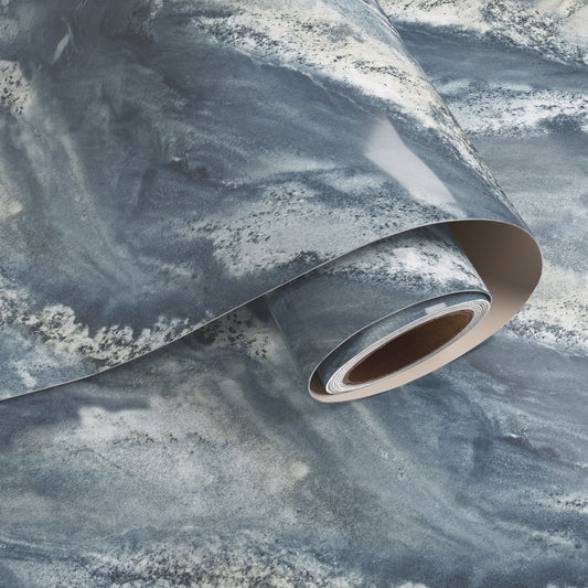 VaryPaper Glossy Blue Grey Marble Contact Paper