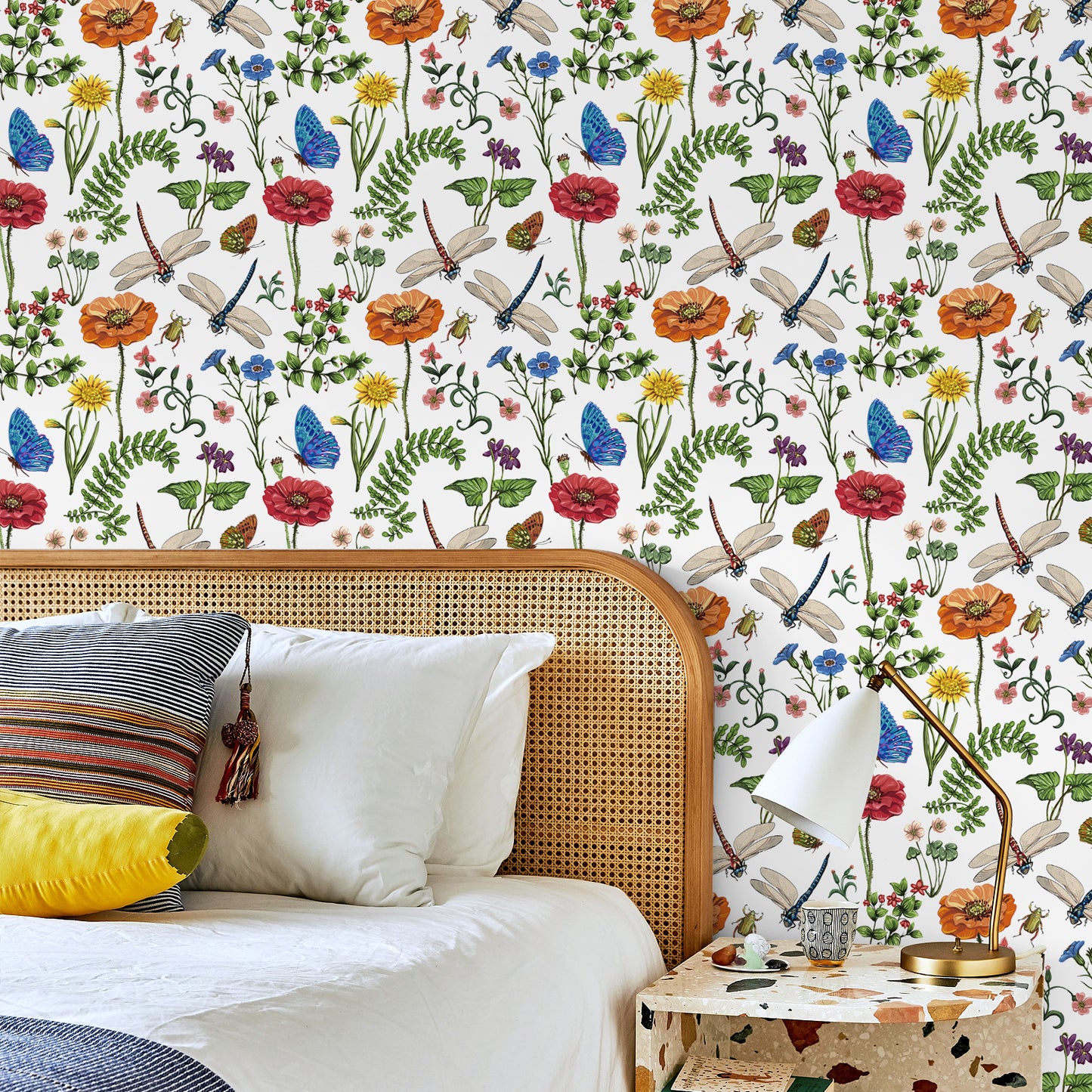 VaryPaper Boho Dragonfly Floral Peel and Stick Wallpaper