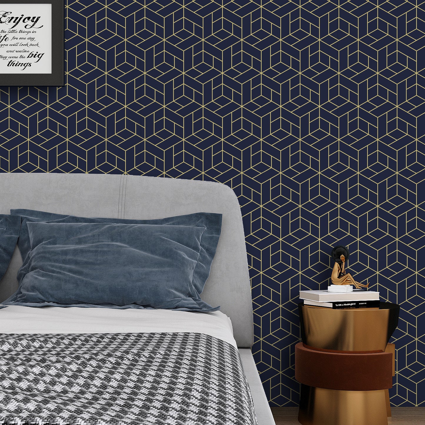 VaryPaper Navy Blue Hexagon Geometric Wallpaper
