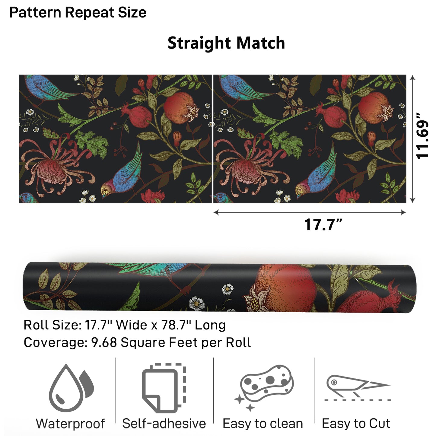 VaryPaper Vintage Dark Bird Floral Peel and Stick Wallpaper