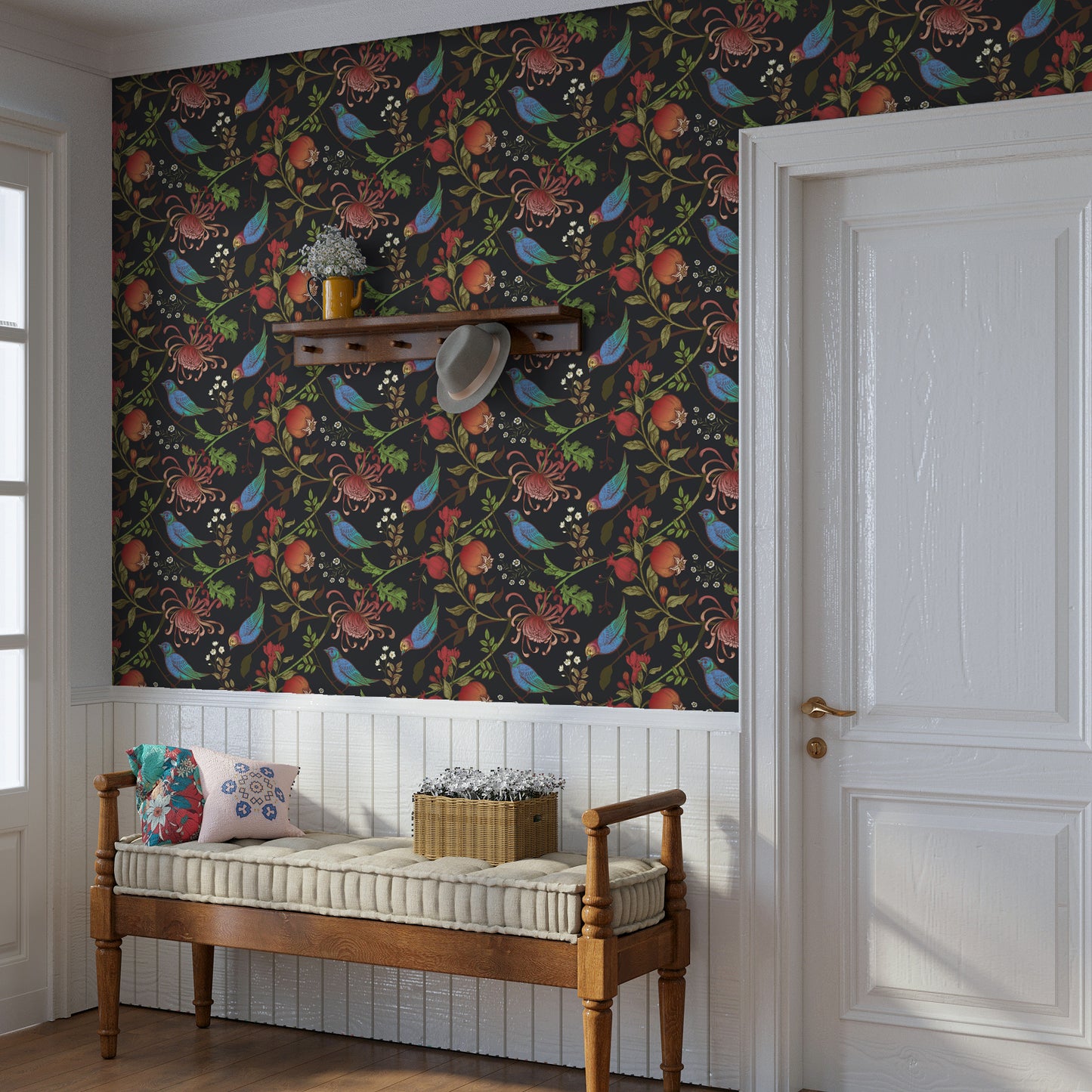 VaryPaper Vintage Dark Bird Floral Peel and Stick Wallpaper