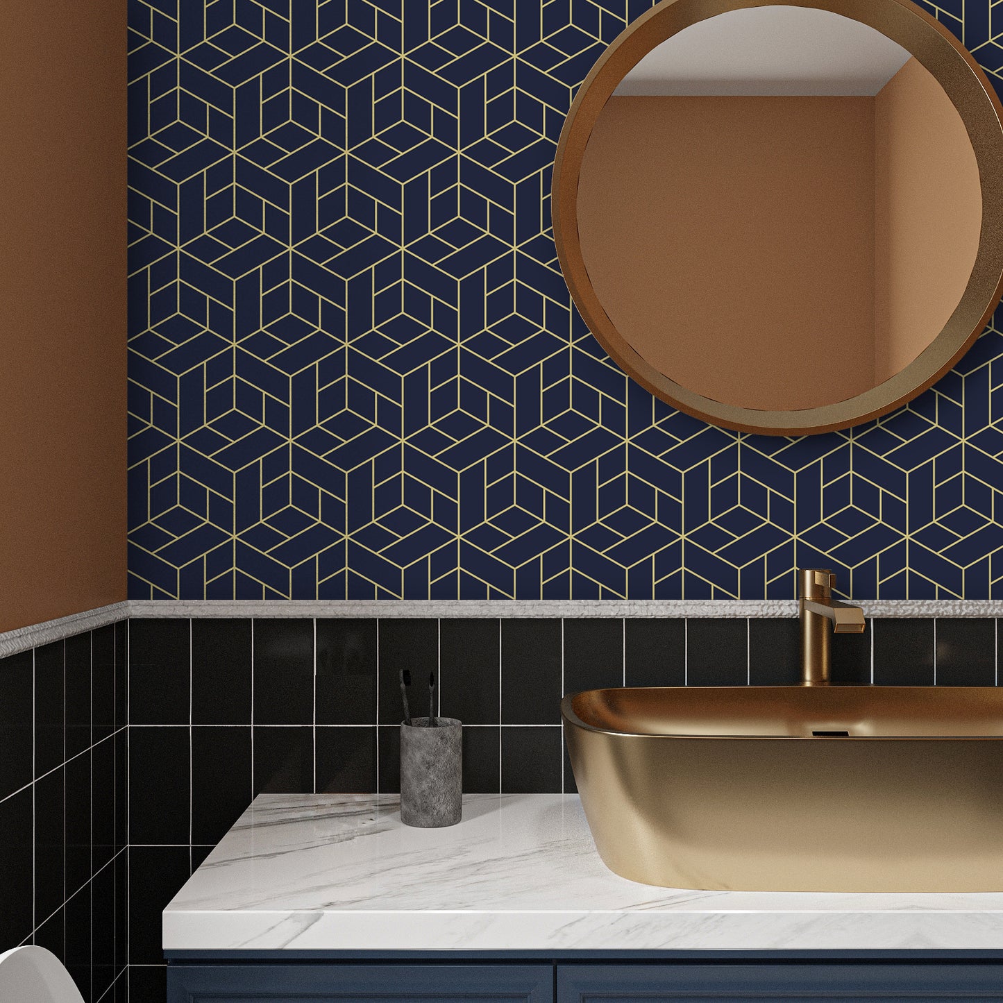 VaryPaper Navy Blue Hexagon Geometric Wallpaper