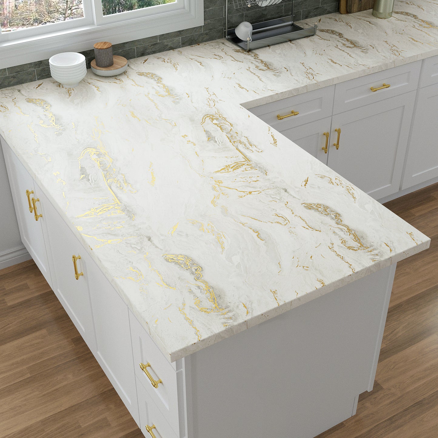 VaryPaper Matte Gold Beige Marble Contact Paper