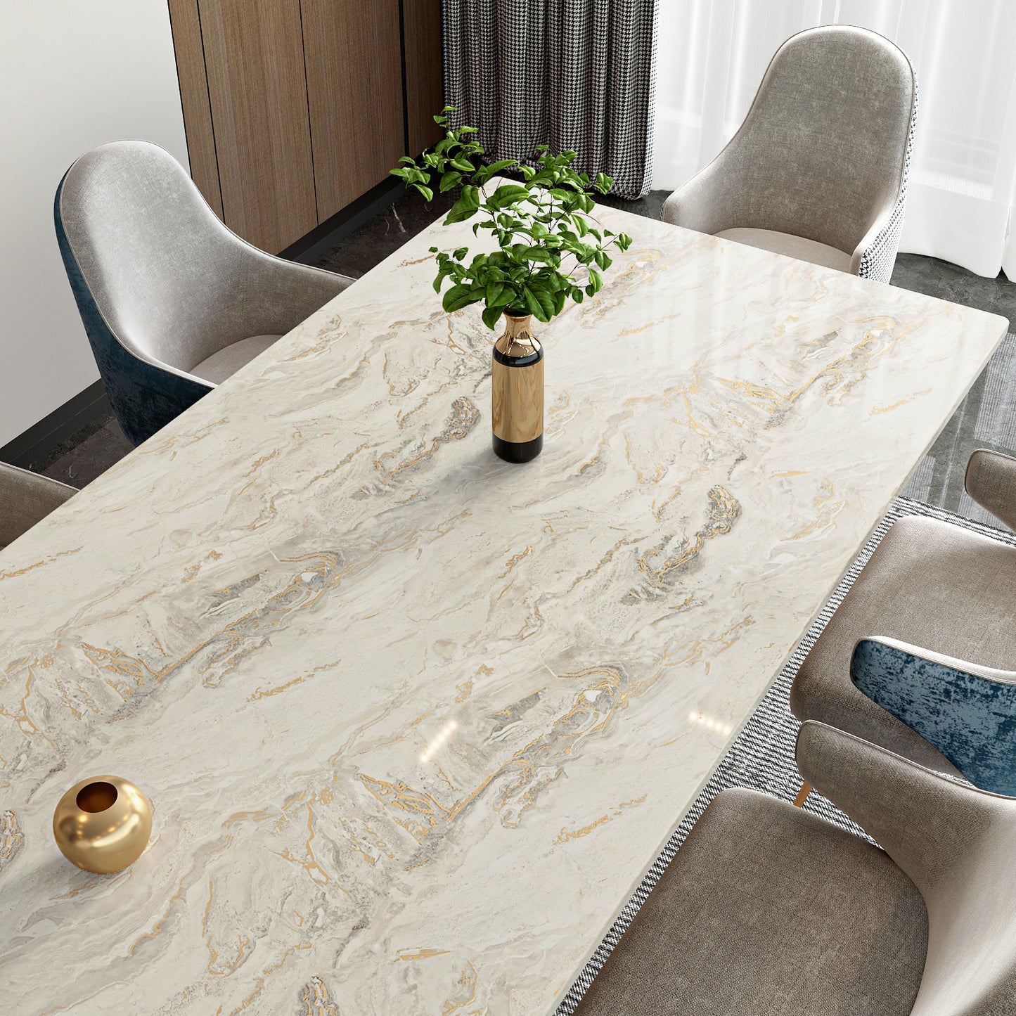 VaryPaper Glossy Beige Grey Gold Marble Contact Paper