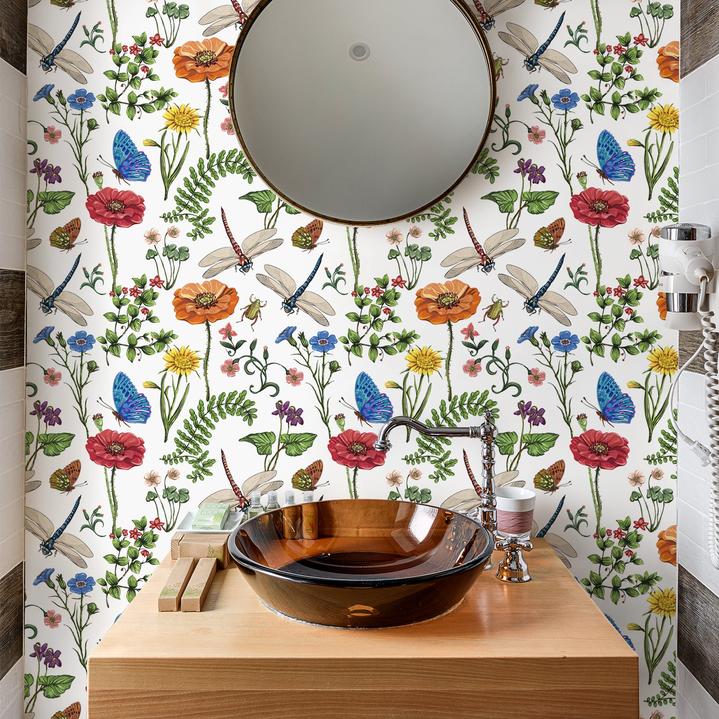 VaryPaper Boho Dragonfly Floral Peel and Stick Wallpaper