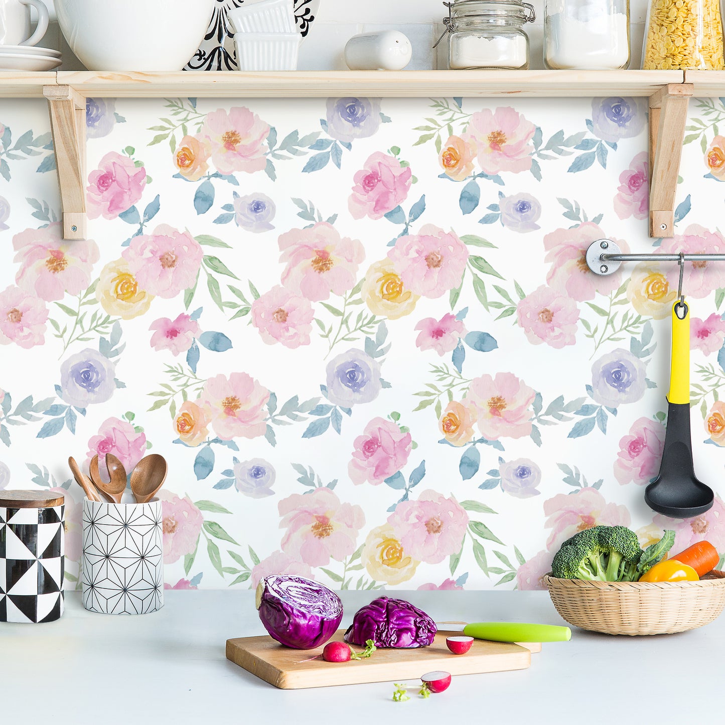 VaryPaper Watercolor Peony Floral Peel and Stick Wallpaper