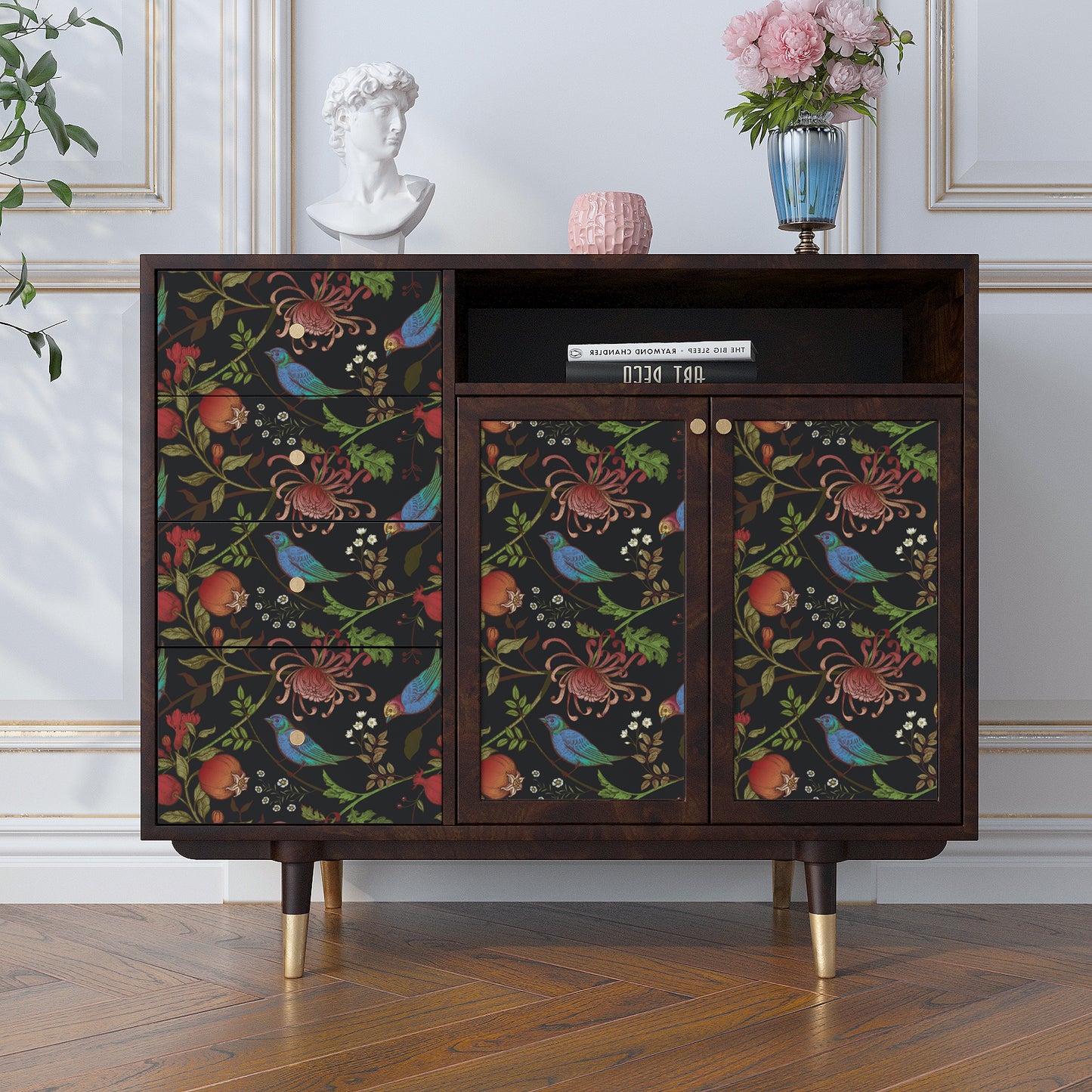 VaryPaper Vintage Dark Bird Floral Peel and Stick Wallpaper
