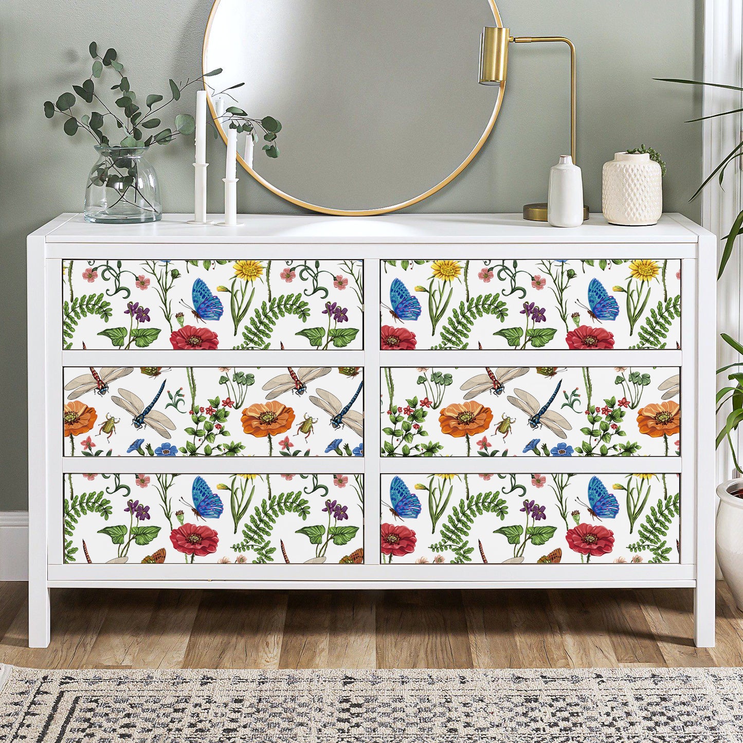VaryPaper Boho Dragonfly Floral Peel and Stick Wallpaper