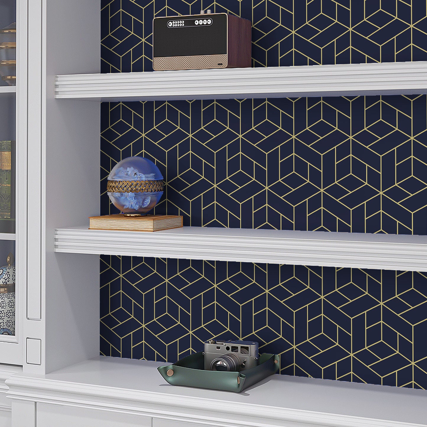 VaryPaper Navy Blue Hexagon Geometric Wallpaper