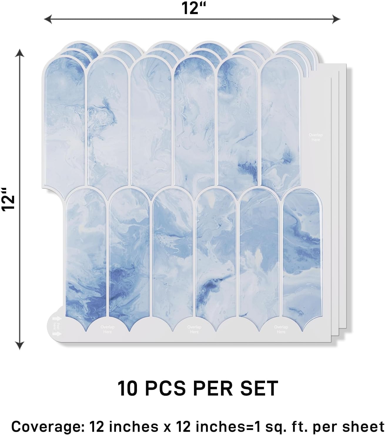 VaryPaper Cream Blue Long Fish Scale Backsplash Wall Tiles
