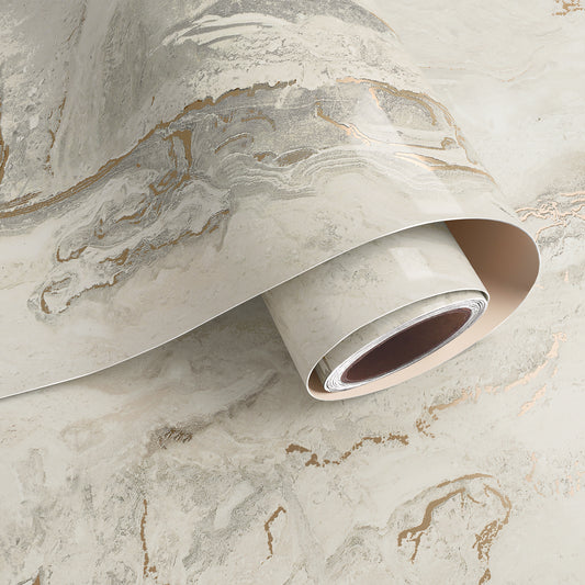 VaryPaper Glossy Beige Grey Gold Marble Contact Paper