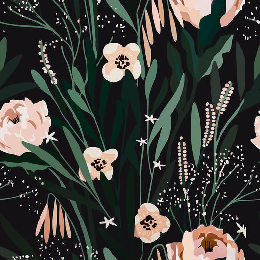 VaryPaper Black Green Pink Floral Wallpaper