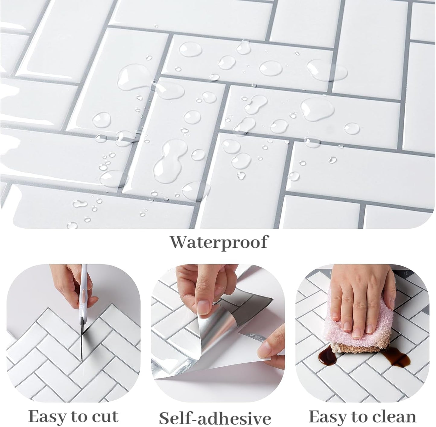 VaryPaper White Herringbone Backsplash Wall Tiles