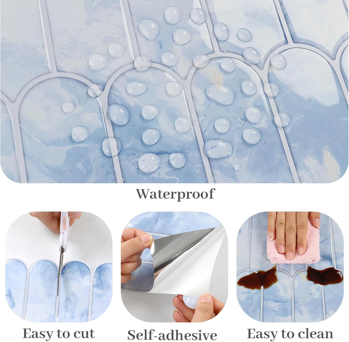 VaryPaper Cream Blue Long Fish Scale Backsplash Wall Tiles
