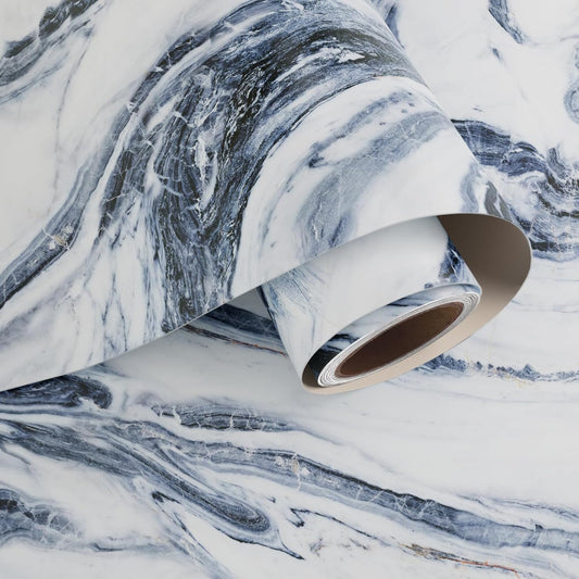 VaryPaper Navy Blue and White Marble Contact Paper