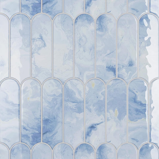 VaryPaper Cream Blue Long Fish Scale Backsplash Wall Tiles