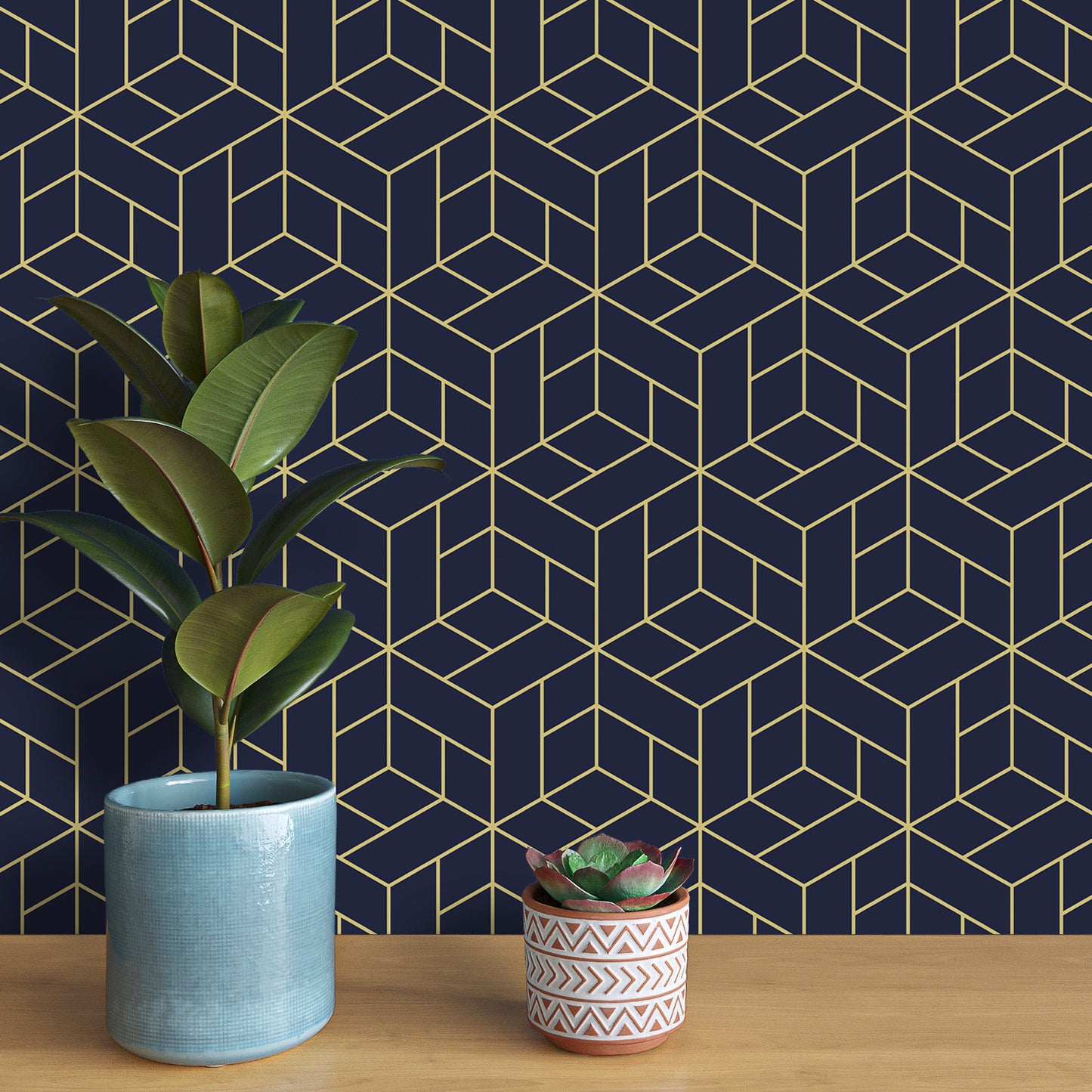VaryPaper Navy Blue Hexagon Geometric Wallpaper