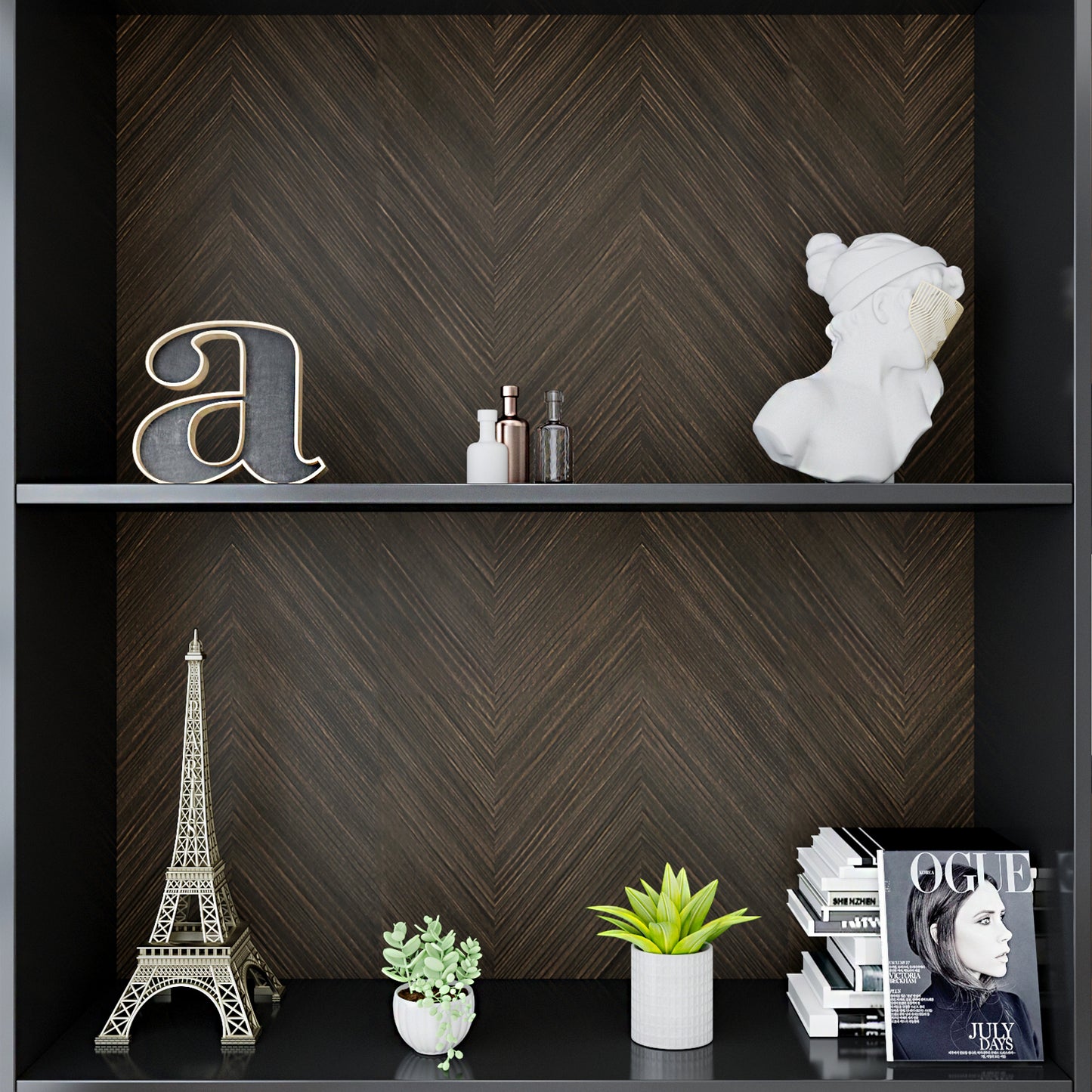 VaryPaper Herringbone Dark Brown Wood Contact Paper