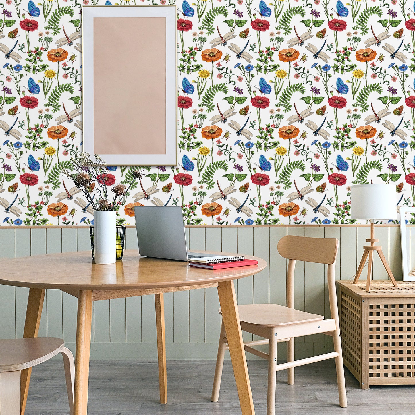VaryPaper Boho Dragonfly Floral Peel and Stick Wallpaper
