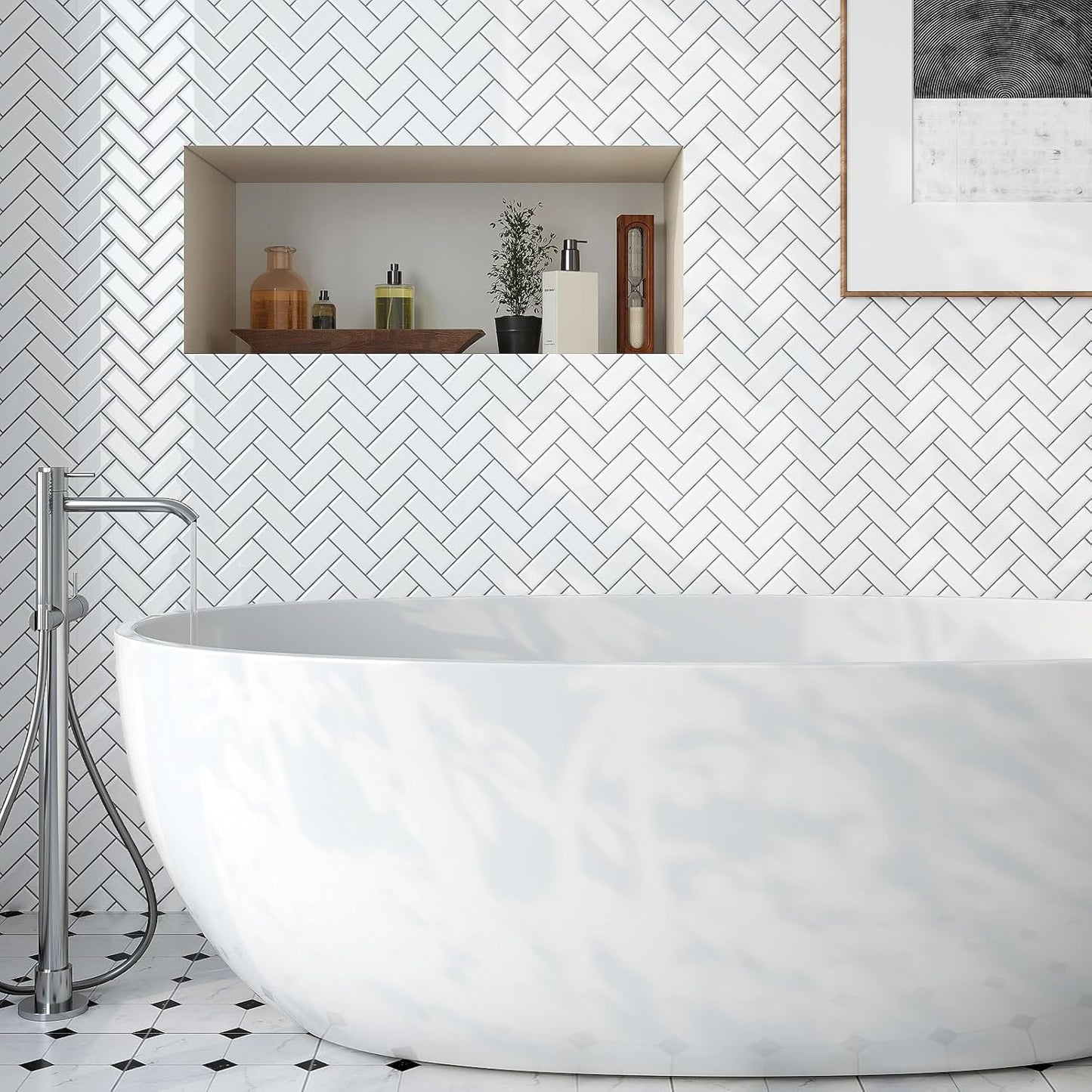 VaryPaper White Herringbone Backsplash Wall Tiles