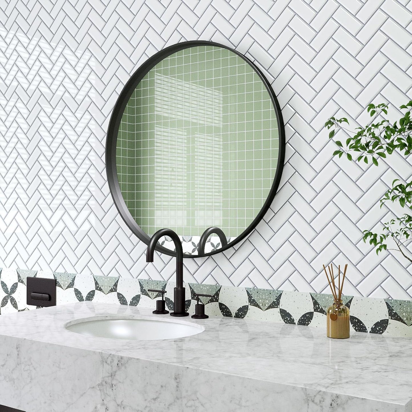 VaryPaper White Herringbone Backsplash Wall Tiles