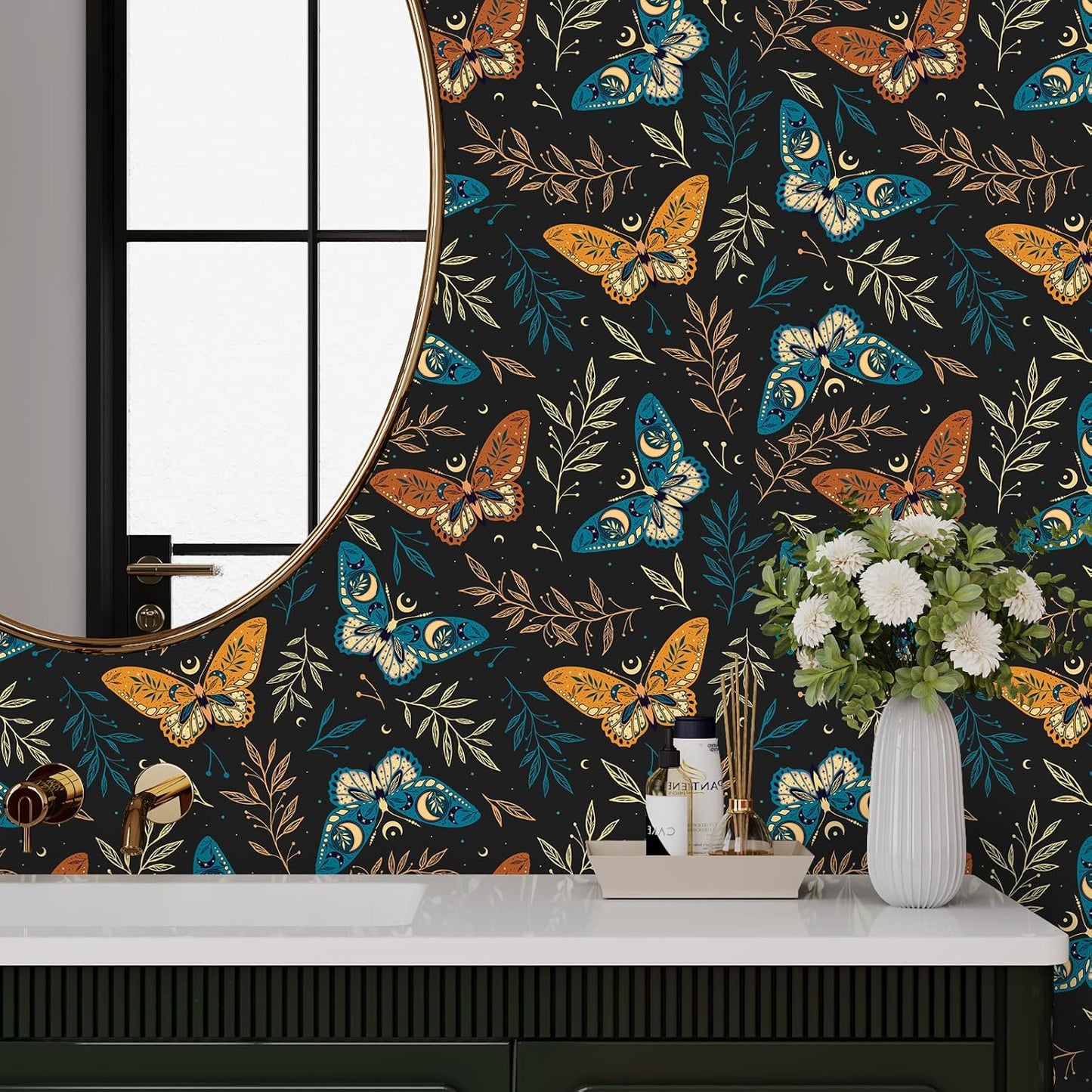 VaryPaper Whimsical Dark Floral Butterfly Wallpaper
