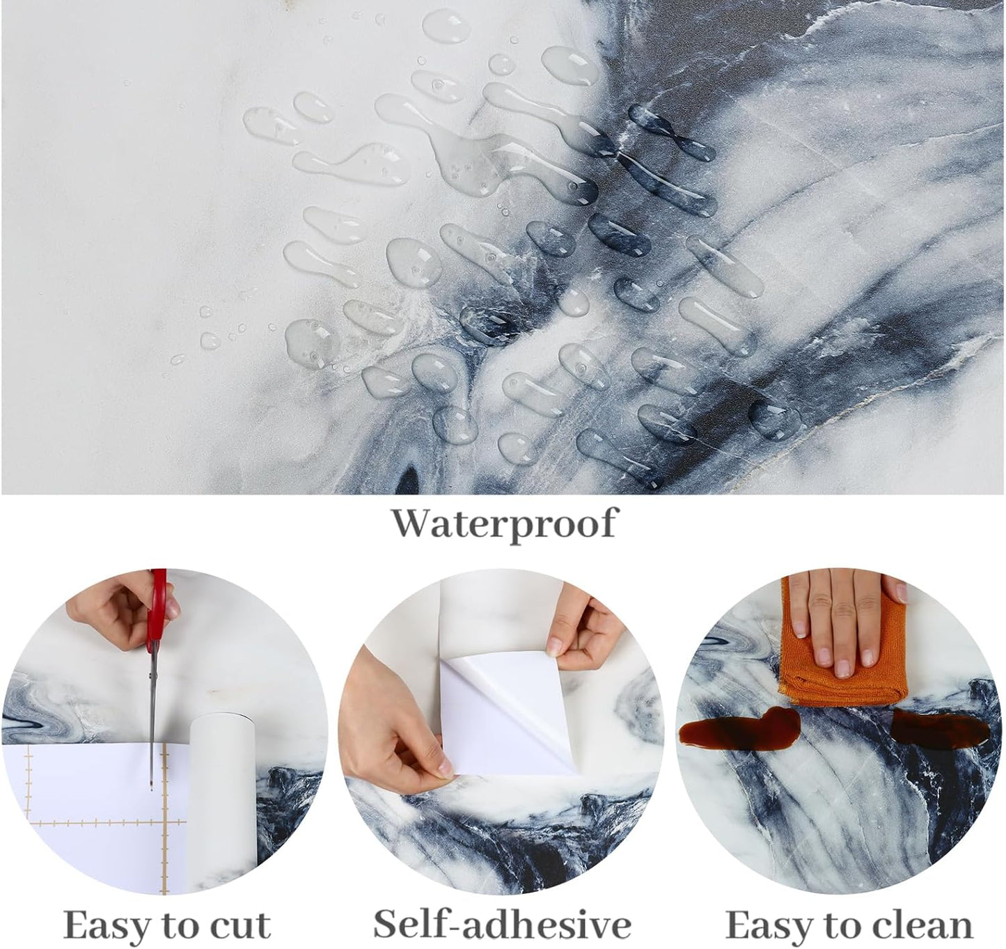 VaryPaper Navy Blue and White Marble Contact Paper