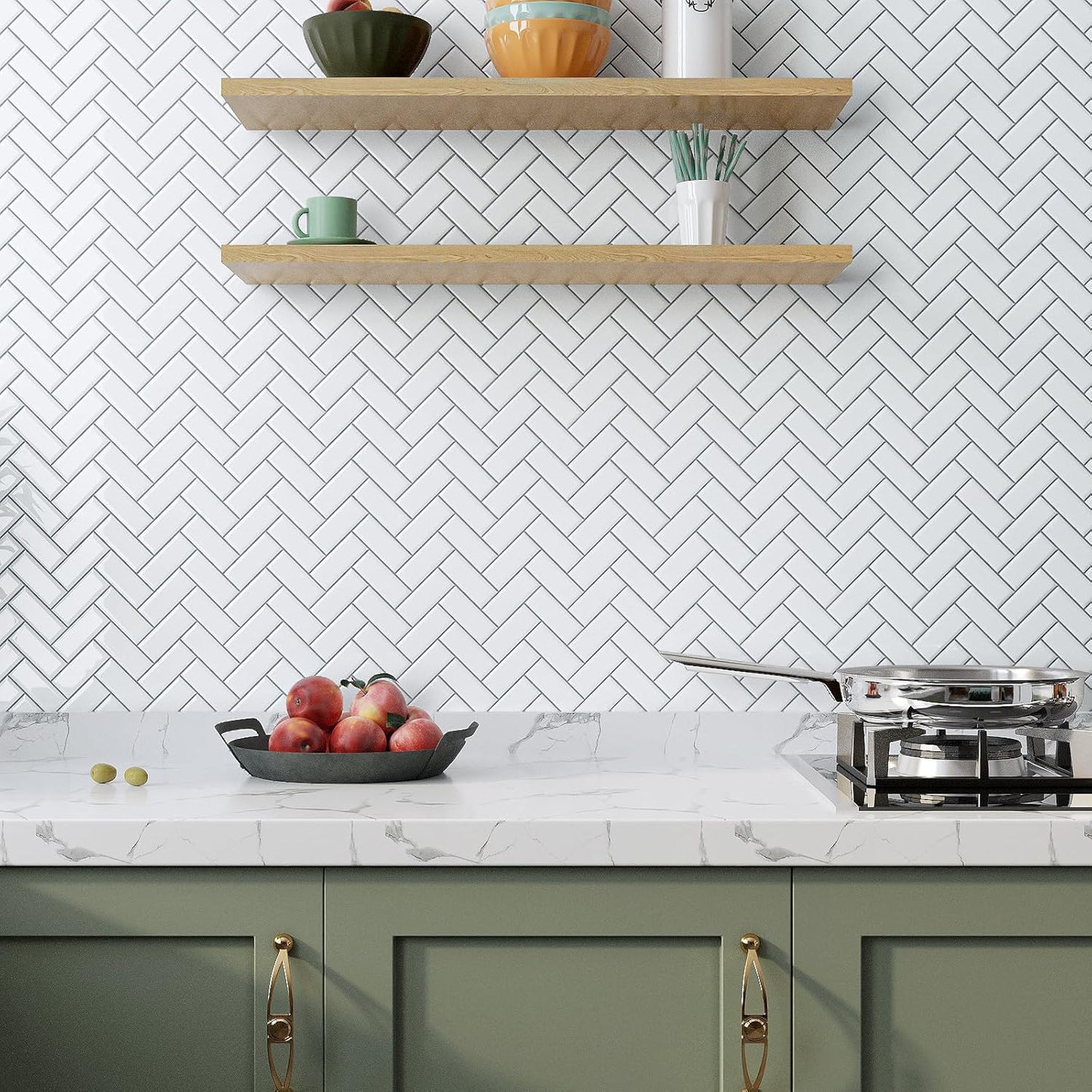 VaryPaper White Herringbone Backsplash Wall Tiles