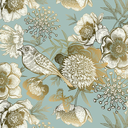 VaryPaper Vintage Gold Floral Bird Wallpaper