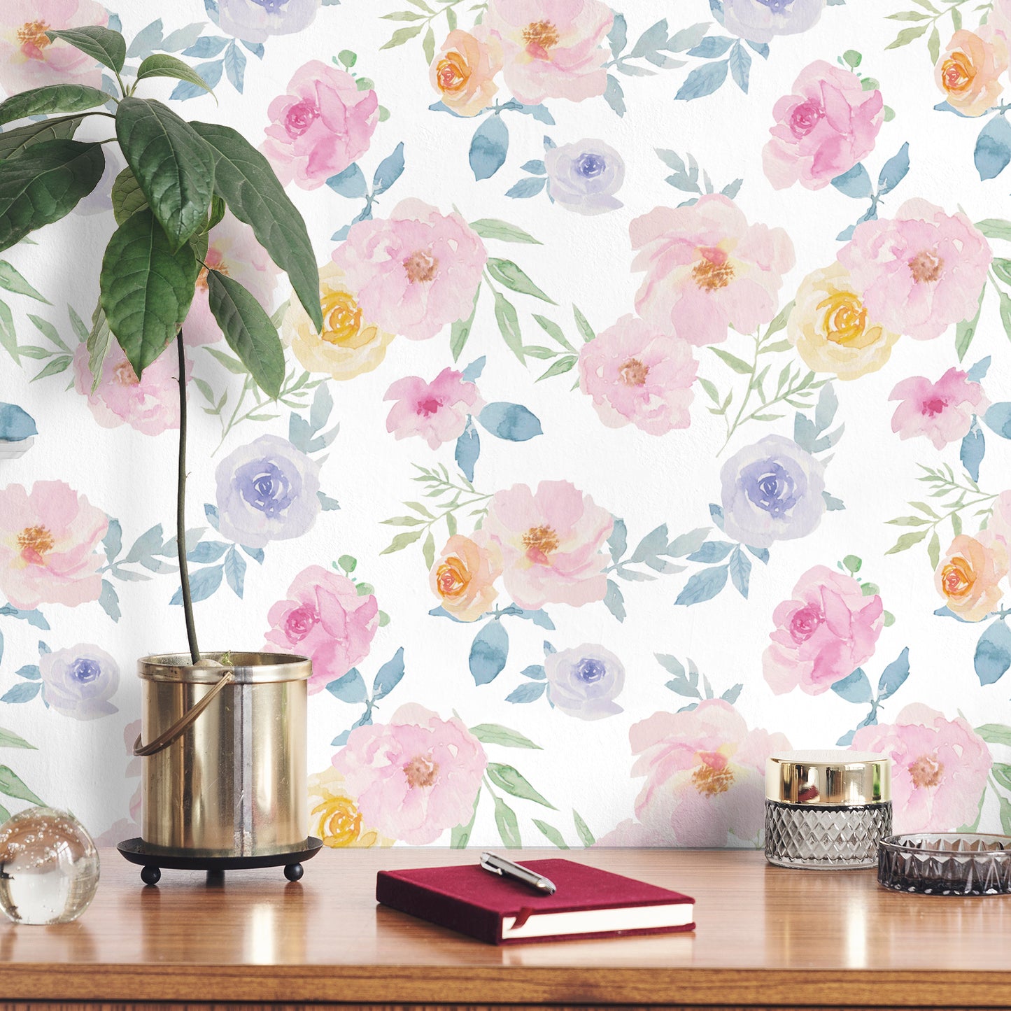 VaryPaper Watercolor Peony Floral Peel and Stick Wallpaper