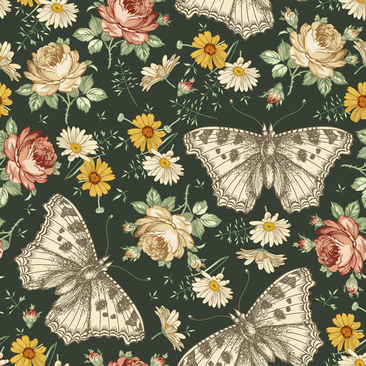 VaryPaper Dark Daisy Butterfly Peony FLoral Wallpaper