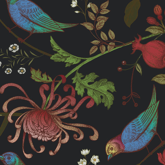 VaryPaper Vintage Dark Bird Floral Peel and Stick Wallpaper